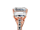 Rose gold 2.5 Carat Three-Stone Emerald Cut  Ring with Pavé Band and Prong Setting_5