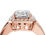 Rose gold 3 Carat Asscher Cut Halo  Ring with Split Shank and Four-Prong Setting_4