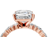 Rose gold 3 Carat Asscher Cut  Solitaire with Side Stones, Pave Band, Four-Prong Setting_16