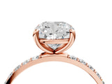 Rose gold 3 Carat Cushion Cut  Solitaire Ring with Pave Band and Four Prong Setting_4