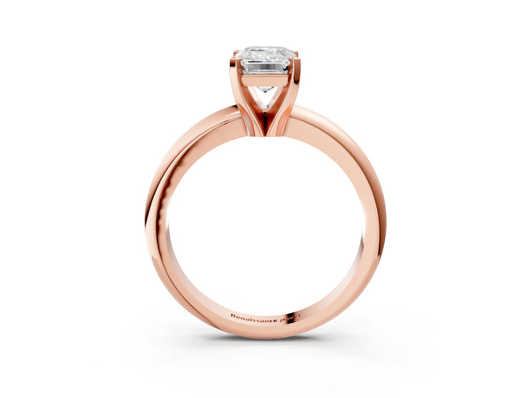 3 Carat Emerald Cut Rose gold Diamond Solitaire Engagement Ring with Round Band and Four-Prong Setting