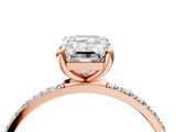 Rose gold 3 Carat Emerald Cut  Solitaire Ring with Pave Band and Four Prong Setting_16