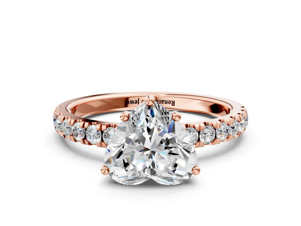 3 Carat Heart Cut Rose gold Diamond Pave Band Solitaire Ring with Round  and Prong Setting