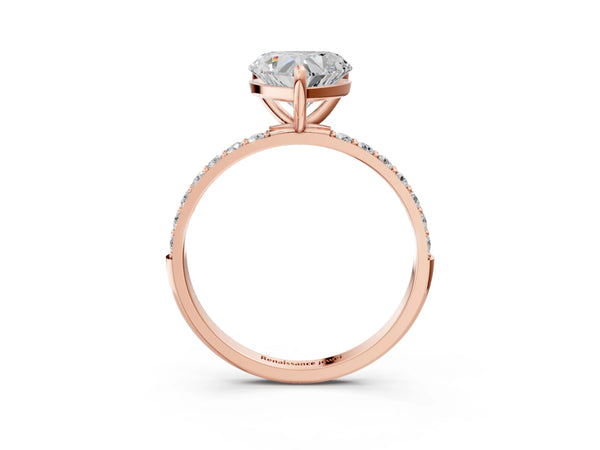 3 Carat Heart Cut Rose gold Diamond Solitaire Ring with Round  Pavé Band and Prong Setting