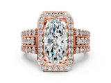 Rose gold 3 Carat Marquise Cut Halo  Ring with Split Shank and Four-Prong Setting