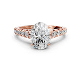 Rose gold 3 Carat Oval Cut  Solitaire Ring with Cathedral Setting and Pavé Band
