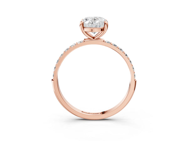 3 Carat Oval Cut Rose gold Diamond Solitaire Ring with Round  Pavé Band and Prong Setting
