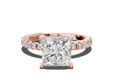 Rose gold 3 Carat Princess Cut Diamond Solitaire Ring with Round  Pavé Band and Four-Prong Setting_30