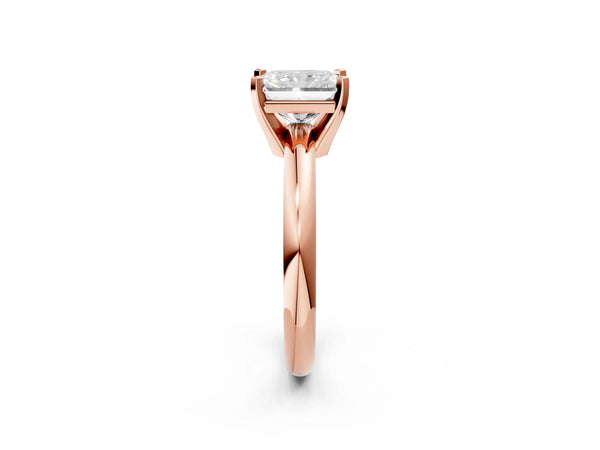 3 Carat Radiant Cut Rose gold Diamond Solitaire Engagement Ring with Round Band and Four-Prong Setting