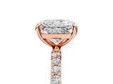 Rose gold 3 Carat Radiant Cut  Solitaire Ring with Pave Band and Four Prong Setting_5