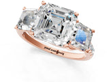 Rose gold 3 Carat Three-Stone Asscher Cut Diamond Ring with Round  Pavé Band and Prong Setting_13