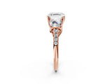 Rose gold 3 Carat Three-Stone Asscher Cut Diamond Ring with Round  Pavé Band and Prong Setting_14