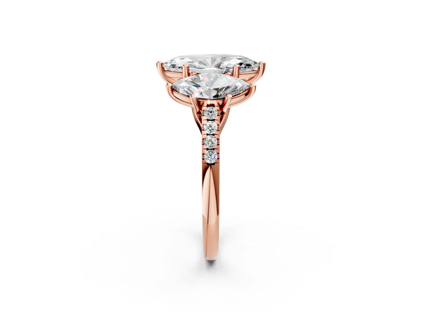 Rose gold 3 Carat Three-Stone Marquise Cut Diamond Ring with Round  Pavé Band and Prong Setting