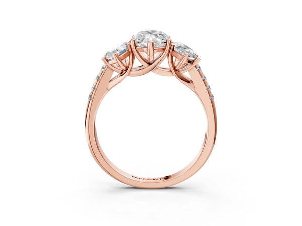 Rose gold 3 Carat Three-Stone Marquise Cut Diamond Ring with Round  Pavé Band and Prong Setting