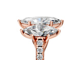 Rose gold 3 Carat Three-Stone Marquise Cut  Ring with Pavé Band and Prong Setting_5