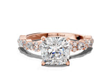 Rose gold 3.5 Carat Cushion Cut  Solitaire with Side Stones, Pave Band, Four-Prong Setting_12