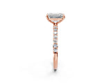 Rose gold 3.5 Carat Emerald Cut  Solitaire Ring with Pave Band and Four Prong Setting_2