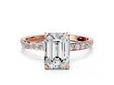 Rose gold 3.5 Carat Emerald Cut  Solitaire Ring with Pave Band and Four Prong Setting_21