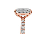 Rose gold 3.5 Carat Emerald Cut  Solitaire Ring with Pave Band and Four Prong Setting_5