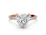 Rose gold 3.5 Carat Heart Cut  Solitaire Ring with Pave Band and Four Prong Setting