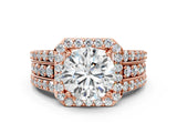 Rose gold 3.5 Carat Round Cut Halo  Ring with Split Shank and Four-Prong Setting