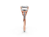 Rose gold 3.5 Carat Three-Stone Emerald Cut  Ring with Pavé Band and Prong Setting_2