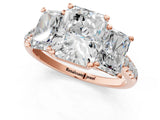 Rose gold 3.5 Carat Three-Stone Radiant Cut  Ring with Pavé Band and Prong Setting_1