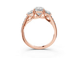 Rose gold 3.5 Carat Three-Stone Radiant Cut  Ring with Pavé Band and Prong Setting_3