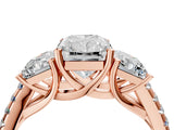 Rose gold 3.5 Carat Three-Stone Radiant Cut  Ring with Pavé Band and Prong Setting_4