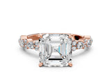 Rose gold 4 Carat Asscher Cut  Solitaire with Side Stones, Pave Band, Four-Prong Setting_12