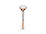 Rose gold 4 Carat Asscher Cut  Solitaire with Side Stones, Pave Band, Four-Prong Setting_14