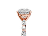 Rose gold 4 Carat Cushion Cut  Solitaire with Side Stones on a Pavé Band and Four-Prong Setting_5