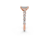 Rose gold 4 Carat Emerald Cut  Solitaire with Side Stones, Pave Band, Four-Prong Setting_14