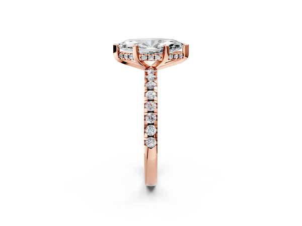 4 Carat Marquise Cut Rose gold Diamond Solitaire Ring with Round  Pavé Band and Four-Prong Setting
