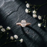 Rose gold 4 Carat Oval Cut Diamond Solitaire Ring with Round  Pavé Band and Four-Prong Setting