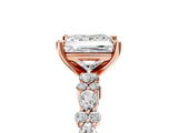 Rose gold 4 Carat Princess Cut  Solitaire with Side Stones, Pave Band, Four-Prong Setting_17