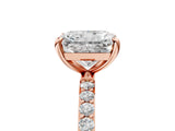 Rose gold 4 Carat Radiant Cut  Solitaire Ring with Pave Band and Four Prong Setting_5