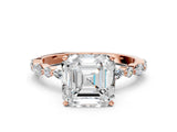 Rose gold 5 Carat Asscher Cut  Solitaire with Side Stones on a Pavé Band and Four-Prong Setting_24