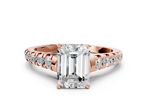 Rose gold 5 Carat Emerald Cut Diamond Cathedral Solitaire Ring with Round  Pavé Band