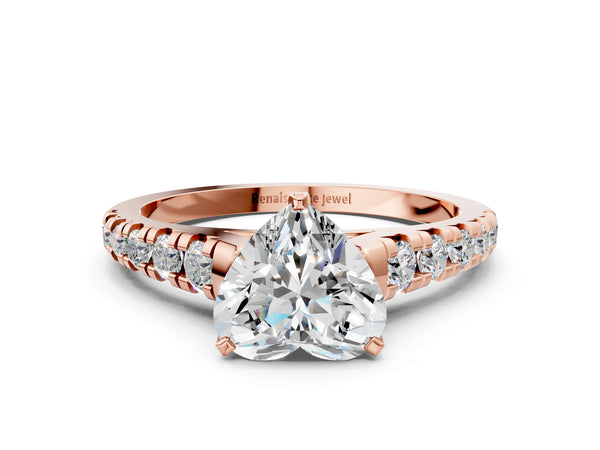 Rose gold 5 Carat Heart Cut Diamond Cathedral Solitaire Ring with Round  Pavé Band