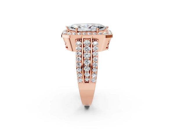 5 Carat Marquise Cut Rose gold Halo Diamond Ring with Round  Split Shank and Prong Setting
