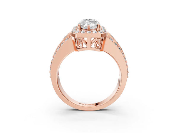 5 Carat Marquise Cut Rose gold Halo Diamond Ring with Round  Split Shank and Prong Setting