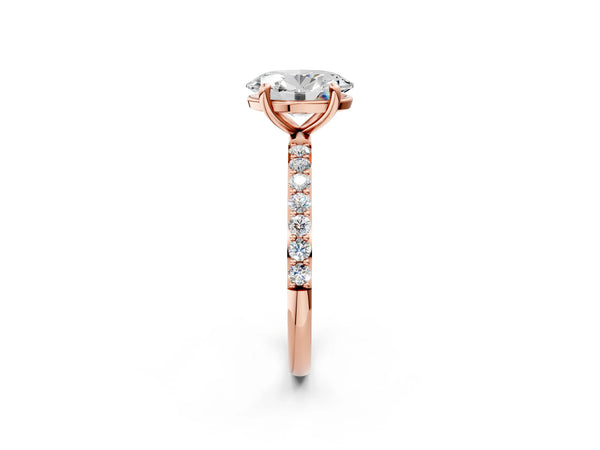 5 Carat Oval Cut Rose gold Diamond Solitaire Ring with Round  Pavé Band and Prong Setting