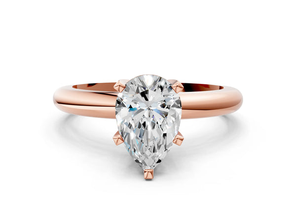 5 Carat Pear Cut Rose gold Diamond Solitaire Engagement Ring with Round Band and Four-Prong Setting