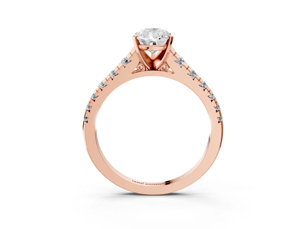 Rose gold 5 Carat Pear Cut Diamond Cathedral Solitaire Ring with Round  Pavé Band