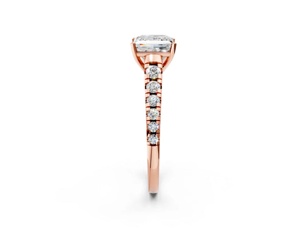 Rose gold 5 Carat Princess Cut Diamond Cathedral Solitaire Ring with Round  Pavé Band