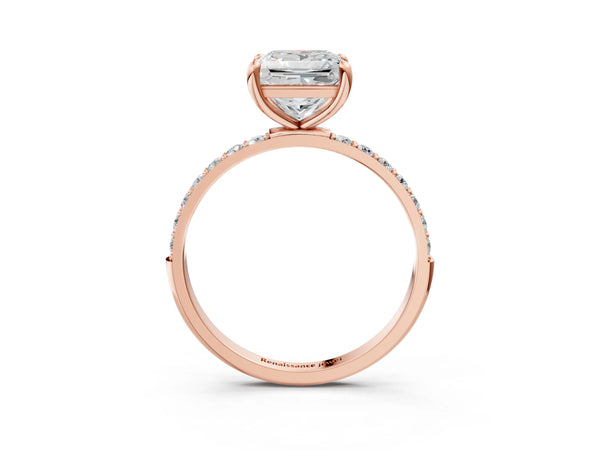 5 Carat Princess Cut Rose gold Diamond Solitaire Ring with Round  Pavé Band and Prong Setting