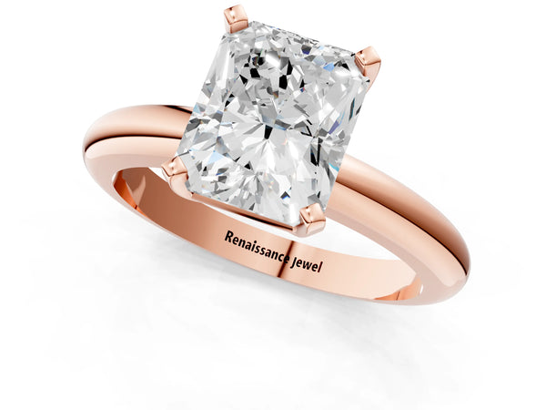 5 Carat Radiant Cut Rose gold Diamond Solitaire Engagement Ring with Round Band and Four-Prong Setting