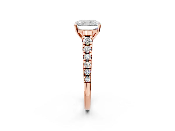 Rose gold 5 Carat Radiant Cut Diamond Cathedral Solitaire Ring with Round  Pavé Band