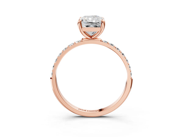 5 Carat Radiant Cut Rose gold Diamond Solitaire Ring with Round  Pavé Band and Prong Setting